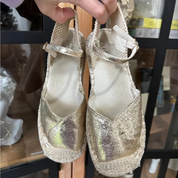 Zara Girls espadrilles sandals metallic crochet jute beige sand round toe boho - Picture 10 of 11